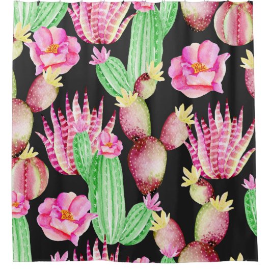 Rideaux De Douche Aquarelle succulents : cactus motif floral. (Devant)