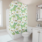 Rideaux De Douche Aquarelle transparente motif de crocodile palmier (En situation)