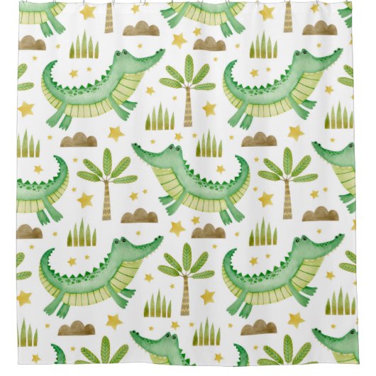Rideaux De Douche Aquarelle transparente motif de crocodile palmier (Devant)