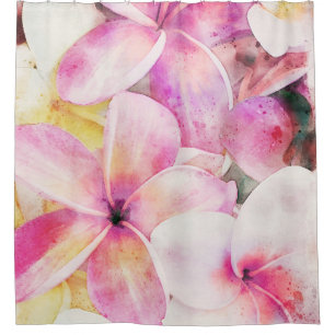 Rideaux De Douche Aquarelle tropicale de la plumeria d'Hawaï