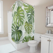 Rideaux De Douche Aquarelle tropicale de Monstera verte (En situation)