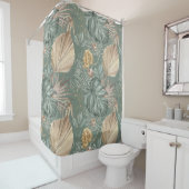 Rideaux De Douche Aquarelle Tropicale Gold & Green Feuille Motif (En situation)