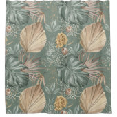 Rideaux De Douche Aquarelle Tropicale Gold & Green Feuille Motif (Devant)