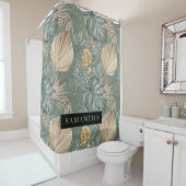 Rideaux De Douche Aquarelle Tropicale Gold & Green Feuille Motif (En situation)