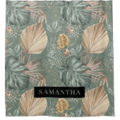 Rideaux De Douche Aquarelle Tropicale Gold & Green Feuille Motif (Devant)