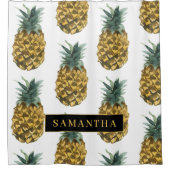 Rideaux De Douche Aquarelle tropicale Motif ananas avec nom (Devant)