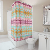 Rideaux De Douche Aquarelle turquoise et rose (En situation)