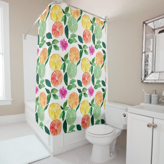 Rideaux De Douche Aquarelle végétale des agrumes (En situation)