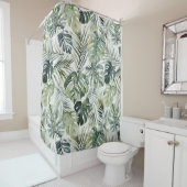 Rideaux De Douche Aquarelle Vert Forêt tropicale Feuille Motif (En situation)