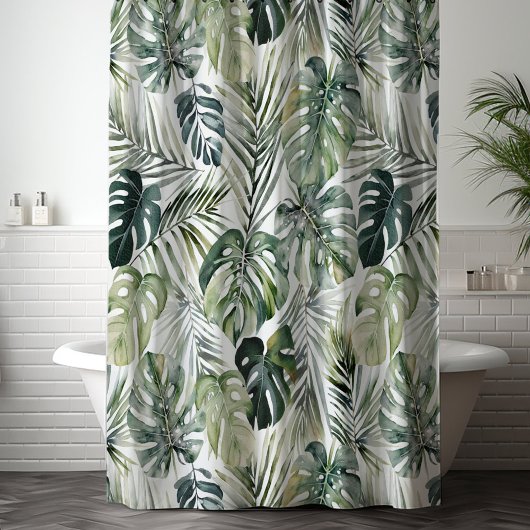 Rideaux De Douche Aquarelle Vert Forêt tropicale Feuille Motif