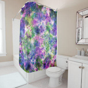 Rideaux De Douche Aquarelle vert pourpre bleu Paint Splash Abstrait