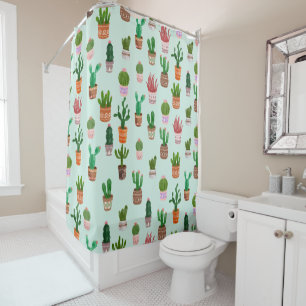 Rideaux De Douche Aquarelle verte Cactus