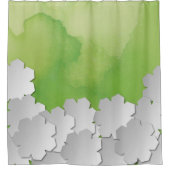 Rideaux De Douche Aquarelle verte et fleurs blanches (Devant)