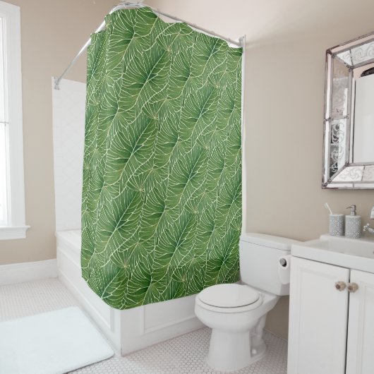 Rideaux De Douche Aquarelle verte Feuille  Motif (En situation)
