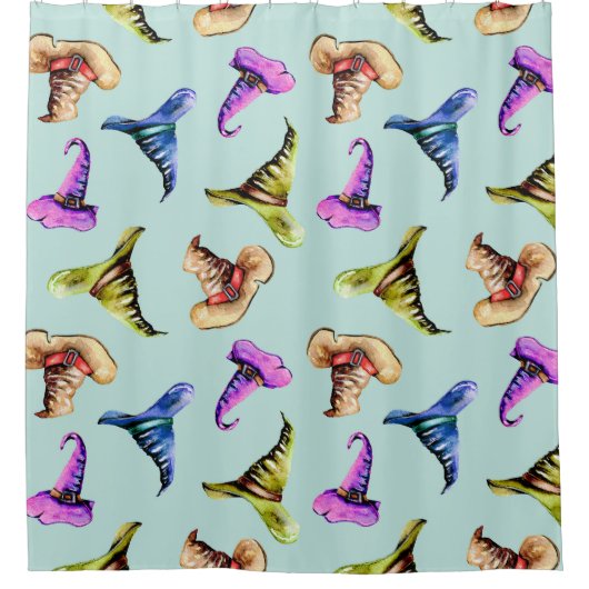 Rideaux De Douche Aquarelle vieux casquettes : arrière - plan bleu. (Devant)