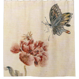 Rideaux De Douche Aquarelle vintage d'abeille, de papillon et de