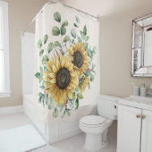 Rideaux De Douche Aquarelle Vintage Tournesol rustique (En situation)