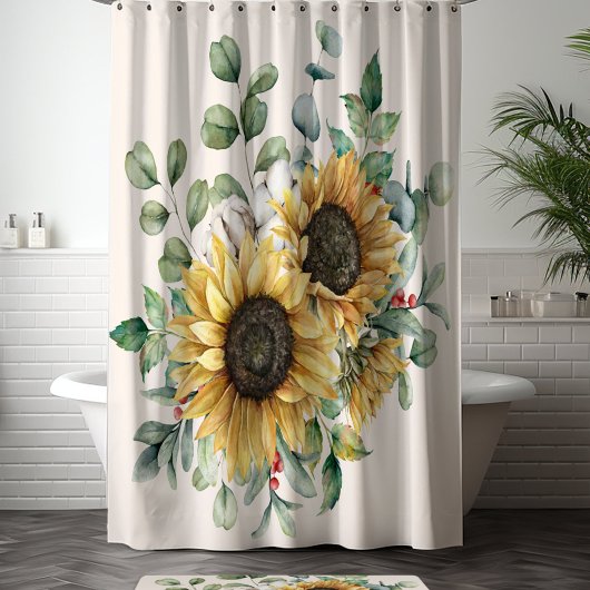 Rideaux De Douche Aquarelle Vintage Tournesol rustique