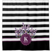 Rideaux De Douche Aquarelle violet Iris noir blanc Motif (Devant)