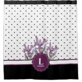 Rideaux De Douche Aquarelle violet Iris noir blanc Pois Show (Devant)