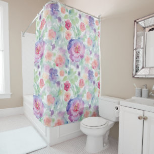 Rideaux De Douche Aquarelle violet rose et rouge roses