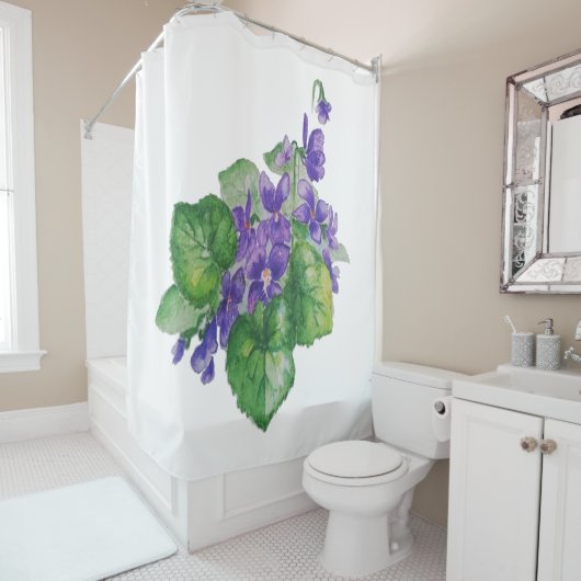 Rideaux De Douche Aquarelle Violet Violet Fleur Floral Art (En situation)