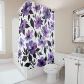 Rideaux De Douche Aquarelle violette blanche (En situation)