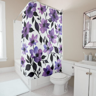 Rideaux De Douche Aquarelle violette blanche