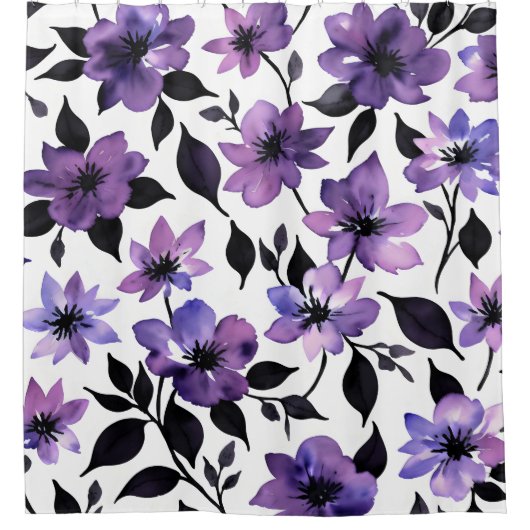 Rideaux De Douche Aquarelle violette blanche (Devant)