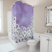 Rideaux De Douche Aquarelle violette et fleurs blanches (En situation)