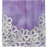 Rideaux De Douche Aquarelle violette et fleurs blanches (Devant)