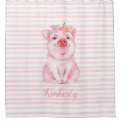 Rideaux De Douche Aquarelle Whimsal Cochon Pink Stripes (Devant)