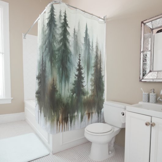 Rideaux De Douche Aquarelles Arbres rustiques Wilderness (En situation)