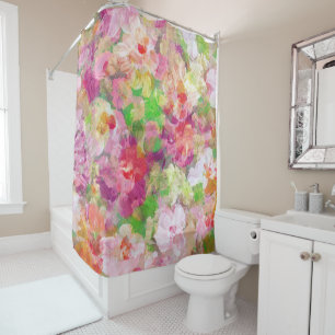 Rideaux De Douche Aquarelles Colorful Floral Collage
