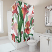 Rideaux De Douche Aquarelles rouge vert et blanc Lys (En situation)