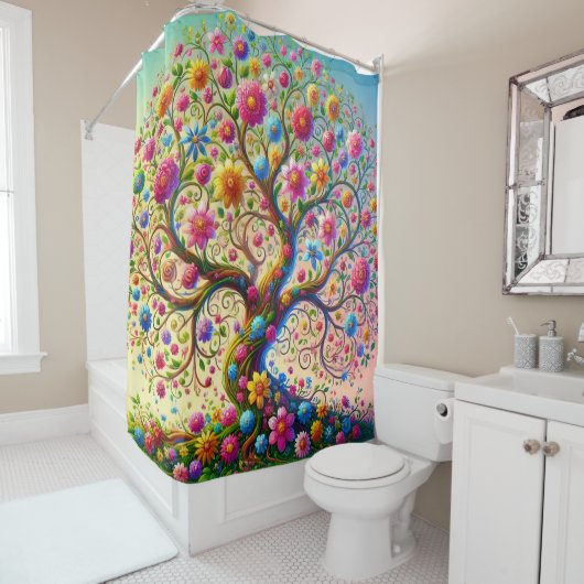 Rideaux De Douche Arbre à fleurs (En situation)