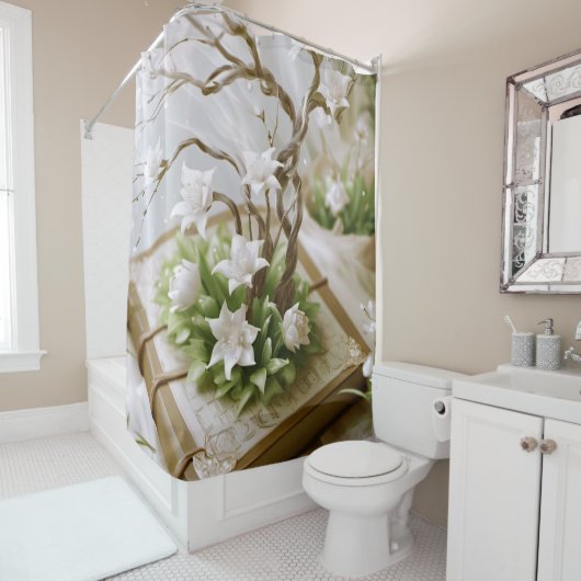 Rideaux De Douche Arbre à fleurs qui pousse à partir d'un livre (En situation)