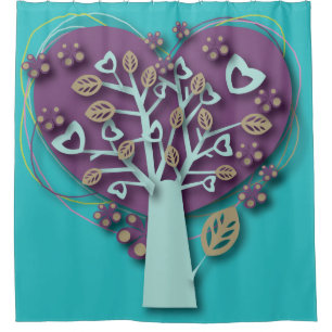 Rideaux De Douche Arbre cœur violet et sarcelle funky, Amour et Roma