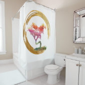 Rideaux De Douche Arbre de bonsaïs. Aquarelle Feng Shui de cercle (En situation)