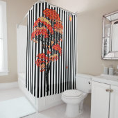 Rideaux De Douche Arbre de fleurs AI sur bande verticale noire et bl (En situation)