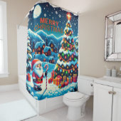 Rideaux De Douche Arbre de Noël 8 bits & Père Noël (En situation)