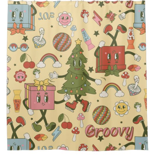 Rideaux De Douche arbre de Noël disco rétro funky 1970 (Devant)