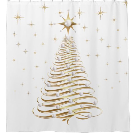 Rideaux De Douche Arbre de Noël Gold & Pearl en blanc (Devant)