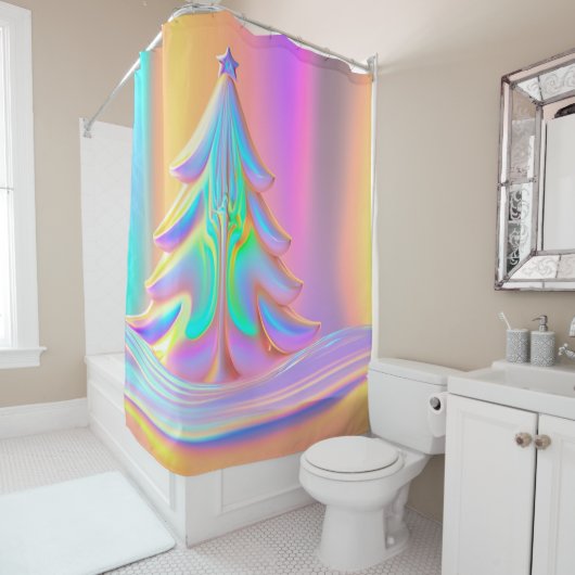 Rideaux De Douche Arbre de Noël Iridescente (En situation)