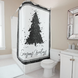 Rideaux De Douche Arbre de Noël Moody   Onyx Silvery Black Splatter