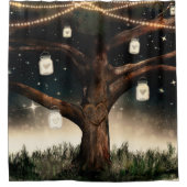 Rideaux De Douche Arbre de nuit rustique avec lumières et jarres de  (Devant)