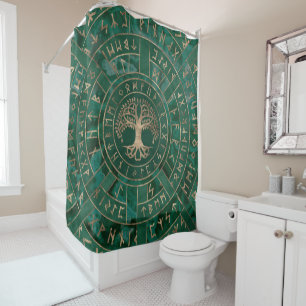 Rideaux De Douche Arbre de vie - Yggdrasil et Futhark - Malachite