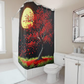Rideaux De Douche Arbre rouge frappant au clair de lune (En situation)