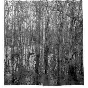Rideaux De Douche Arbres dans une forêt en noir et blanc. beauté dan