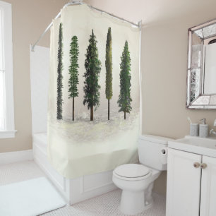 Rideaux De Douche Arbres de la forêt verte vintage rustique boisée